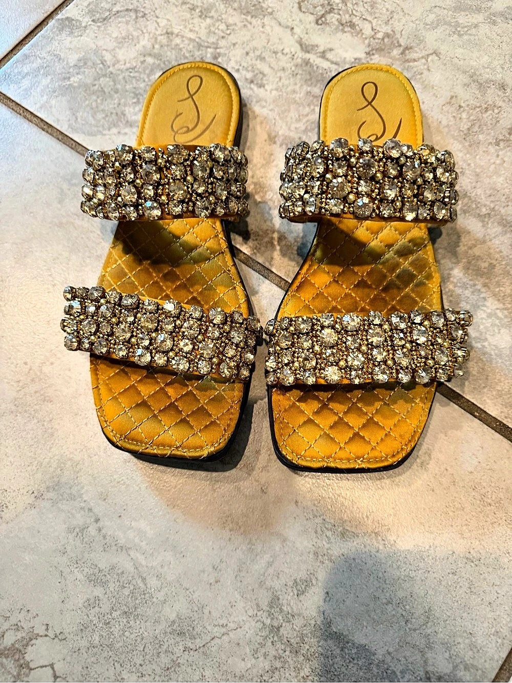 Sam Edelman Crystal Embellished Slide Sandals Gold US 7